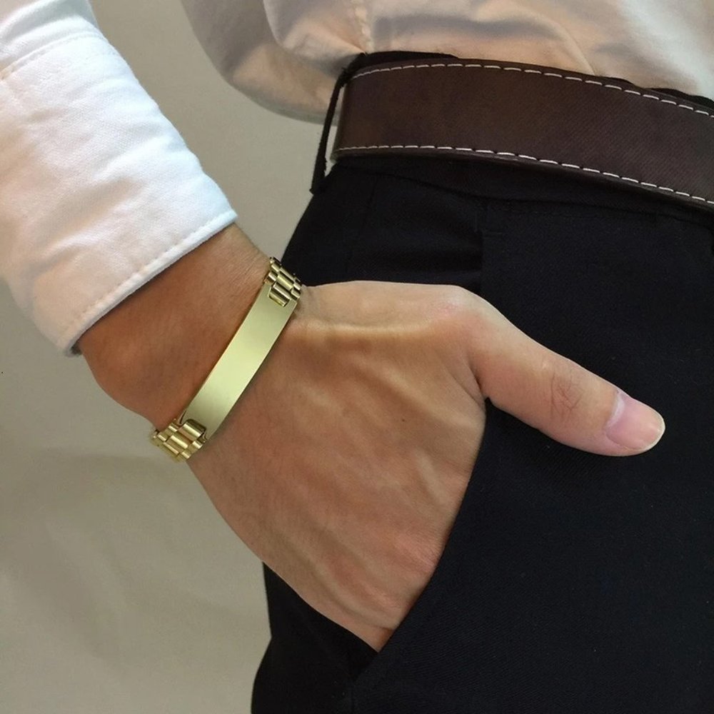 Mens plated high polished stainless steel custom bracelet. NWT - Picture 3 of 7